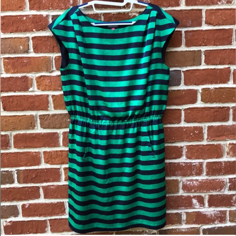 VINCE CAMUTO STRIPED SILK MINI DRESS